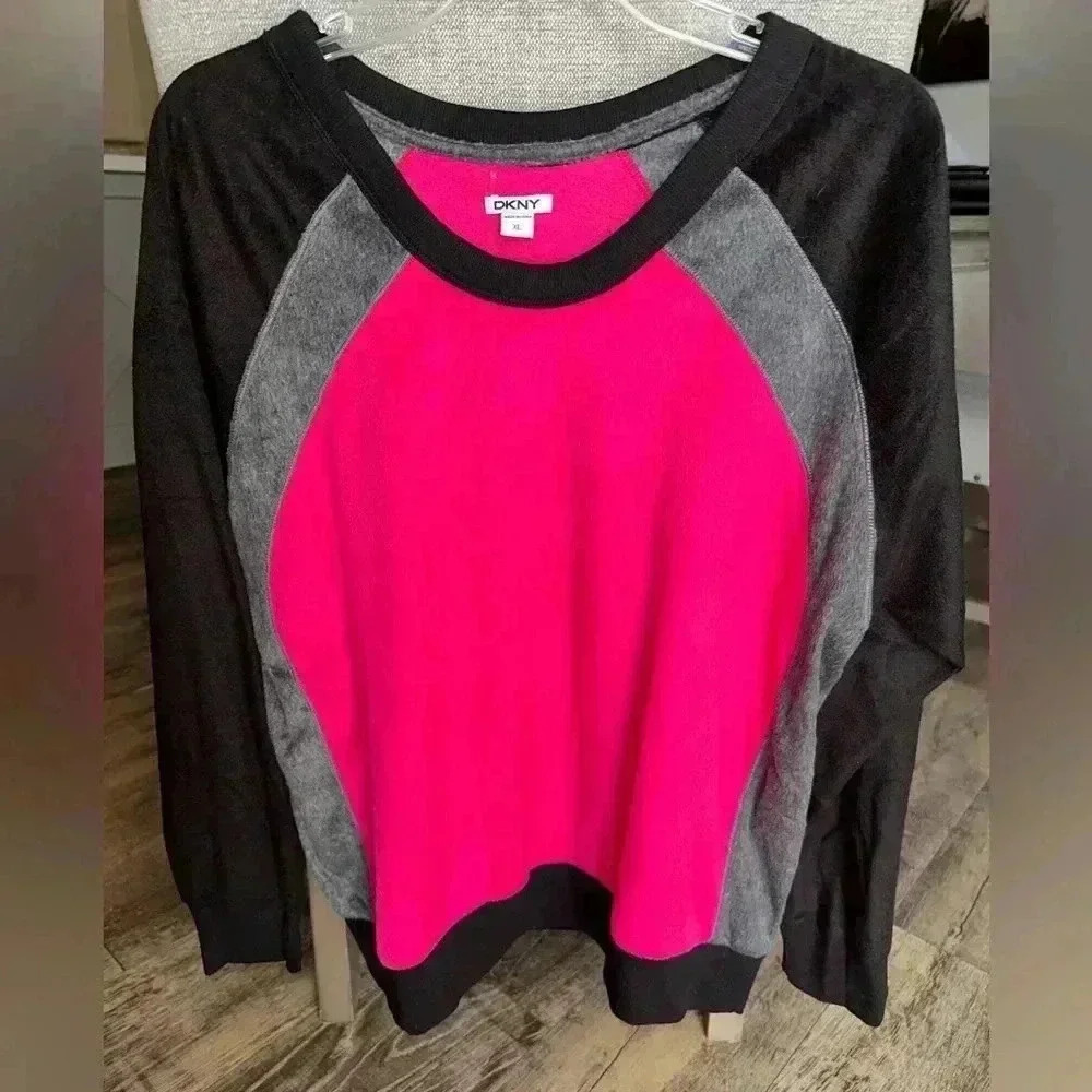 DKNY Women’s Logo Knit Sleep Lounge Top In Pink Size XL